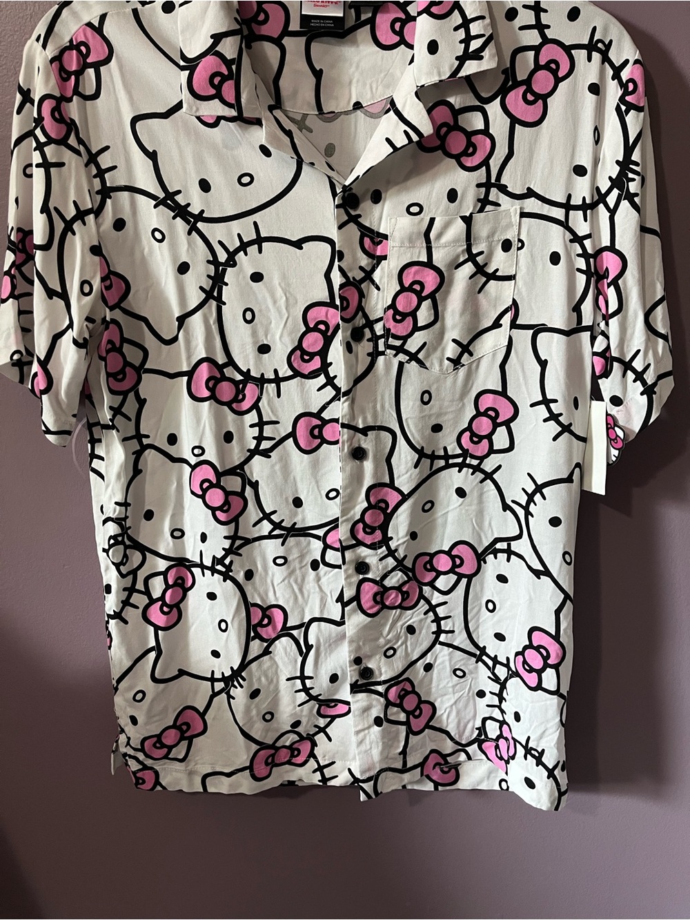 Hello Kitty White Button-Down Shirt with Pink Bows